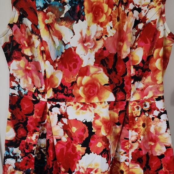 Liz Claiborne Floral Multicolored Fit & Flare Retro Style Pleated Dress Plus 14 - Picture 3 of 5